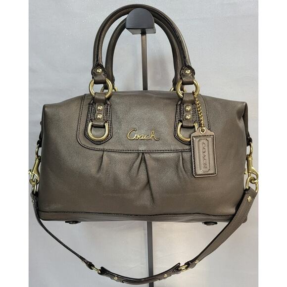 Coach Asley Leather Convertible Gunpowder Satchel Shoulder Bag MSRP $400 - Picture 1 of 7